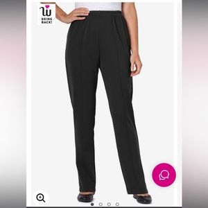 Woman within black stretchy dress pants